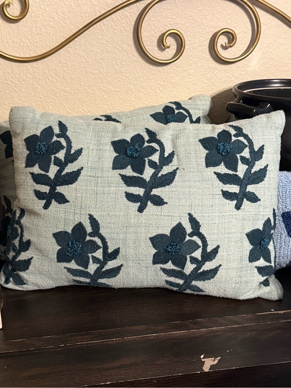 Set of 2 Sage Green Embroidered Floral Throw Pillows | Cottagecore Farmhouse